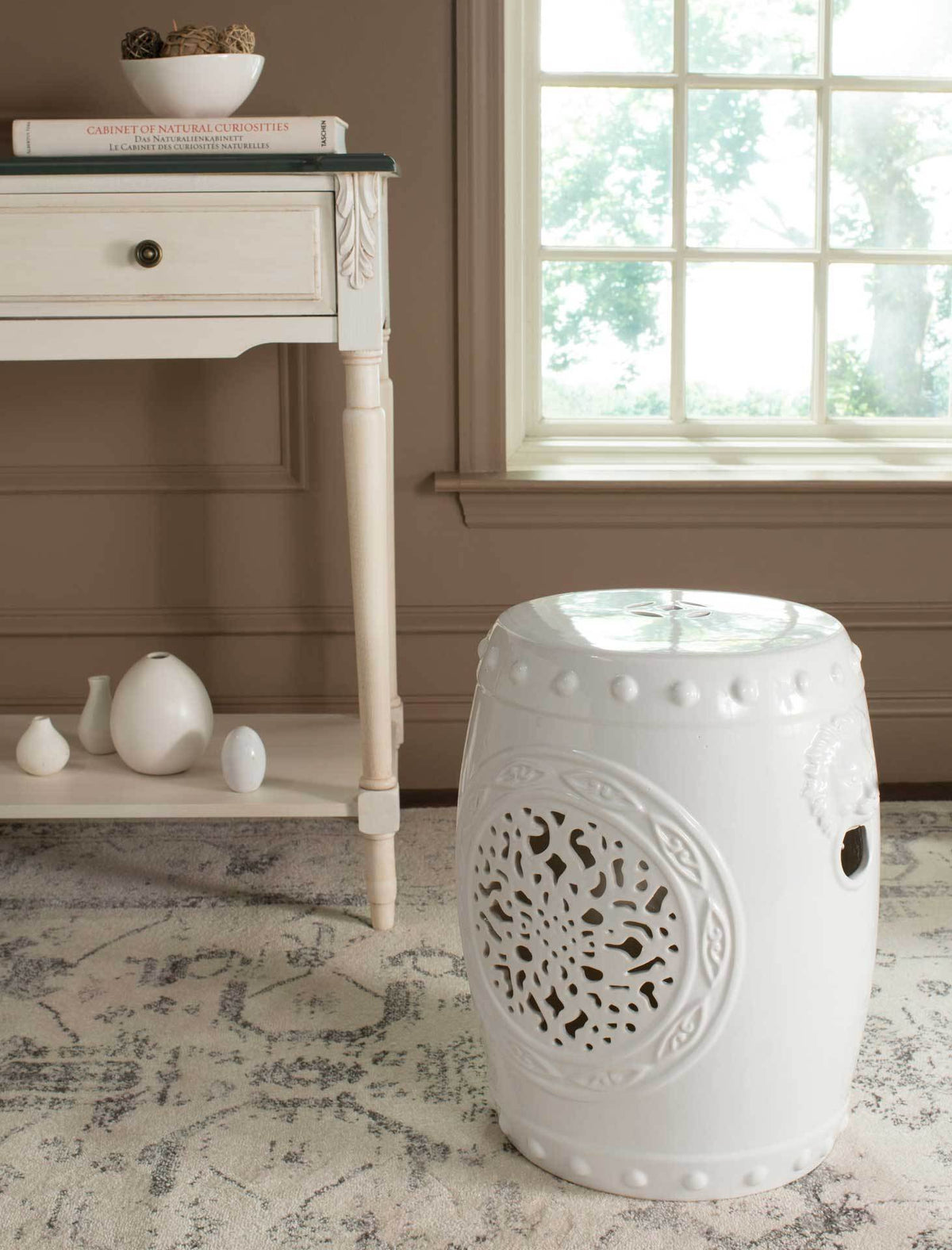 Florencia Drum Garden Stool Antique White