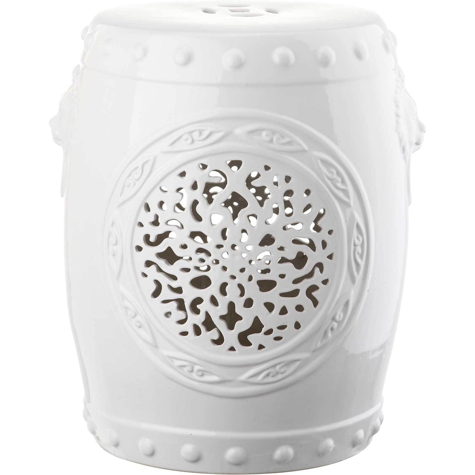 Florencia Drum Garden Stool Antique White