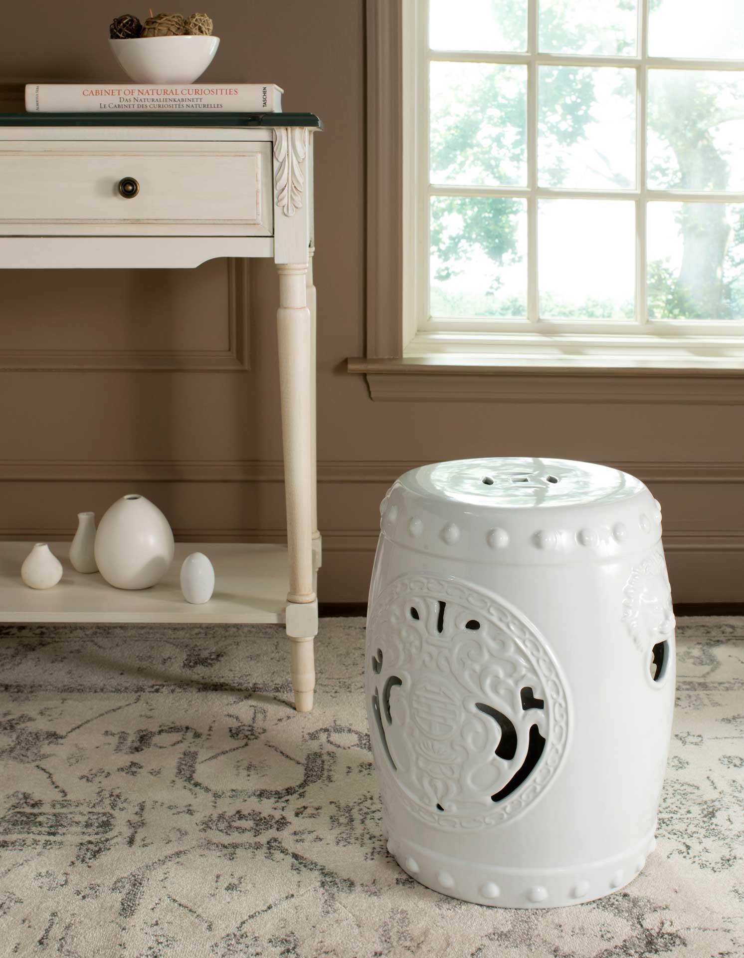 Dragon Coin Garden Stool Antique White