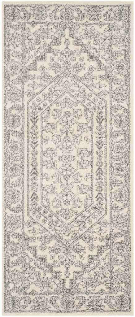 Ivory and silver runner rug with one elongated medallion and a delicate floral border || ADR108B-26 || top_studio