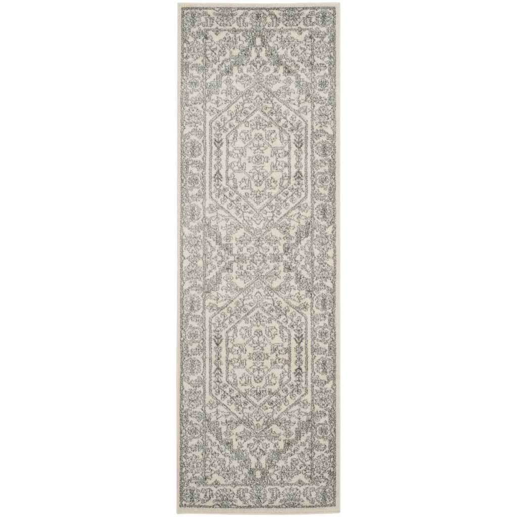 Ivory and silver runner with two softly faded medallions and an intricate border || ADR108B-28 || top_studio