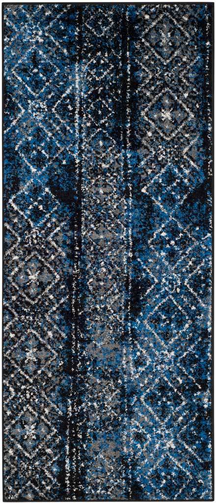Deep blue and black runner layers distressed diamonds over a richly mottled field. || ADR111A-26 || top_studio