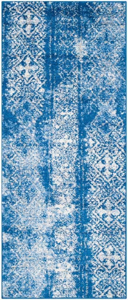 Bright blue and silver tones lend a weathered finish to this geometric runner. || ADR111F-26 || top_studio