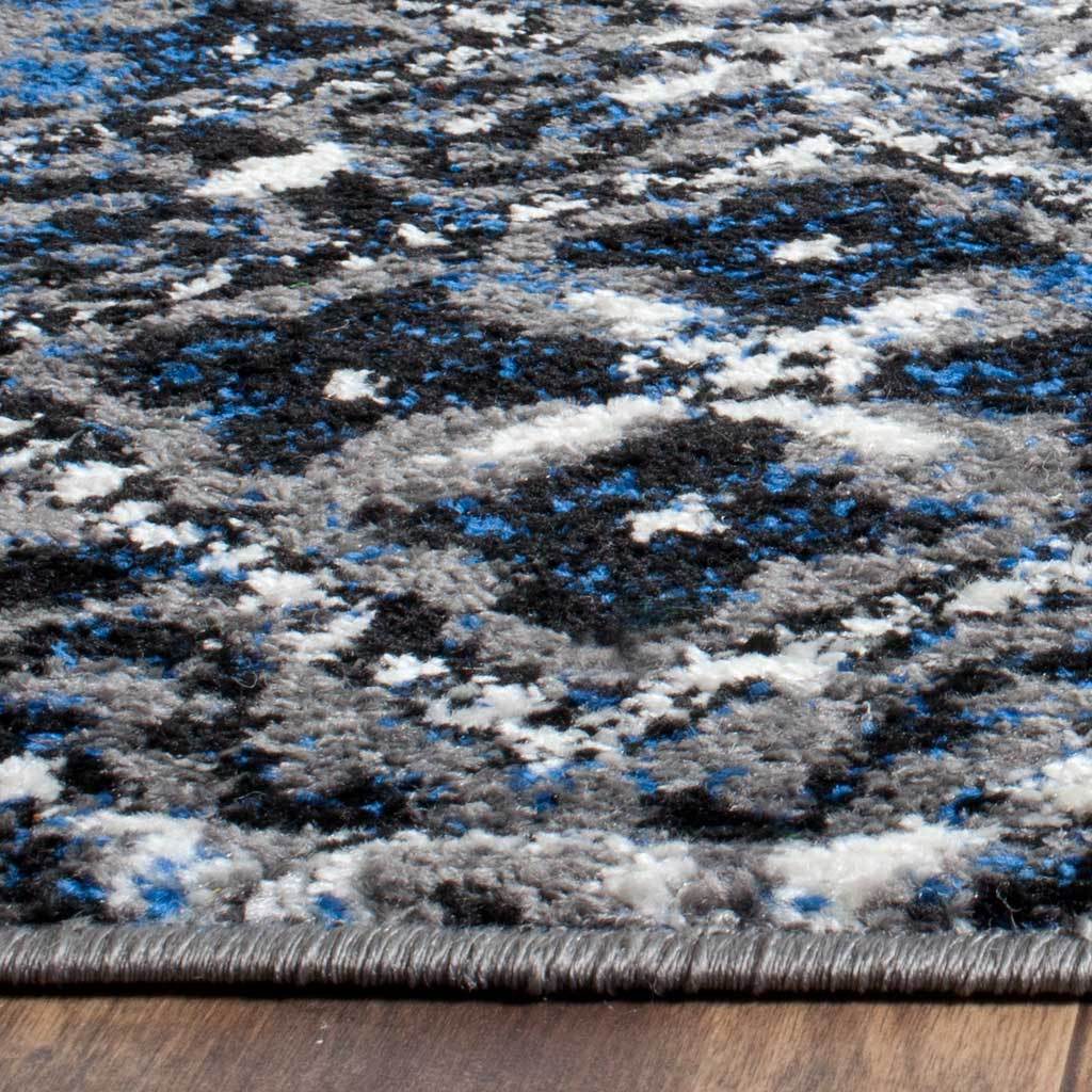 Mottled blue and gray yarns meet a neatly bound edge for a textured finish