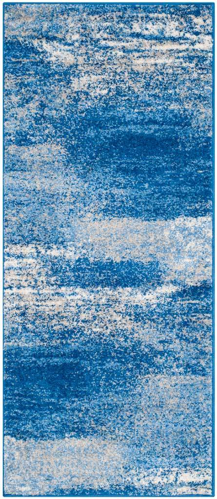 Vibrant blue sweeps across a silvery runner rug in a softly weathered abstract pattern || ADR112F-26 || top_studio