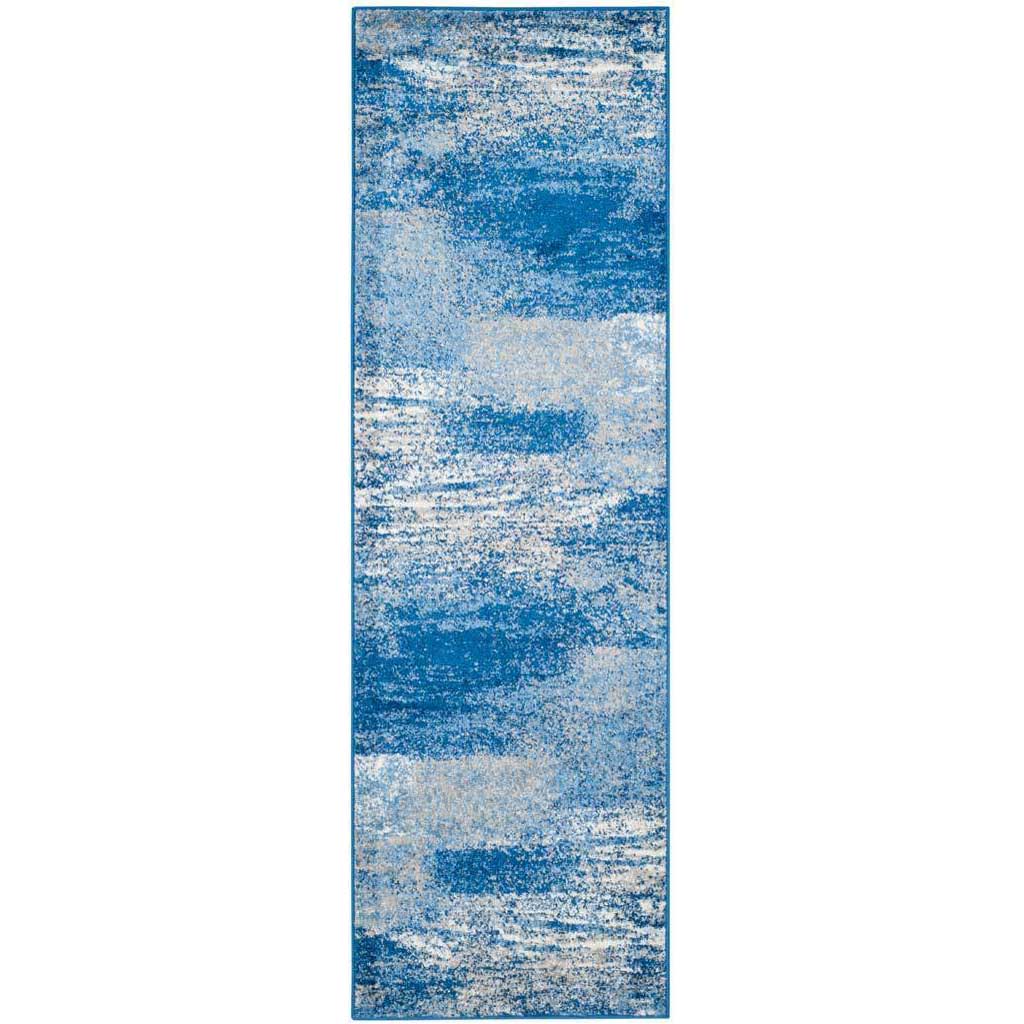 A silver and blue runner rug combines painterly streaks and faded bands for a fresh abstract look || ADR112F-28 || top_studio