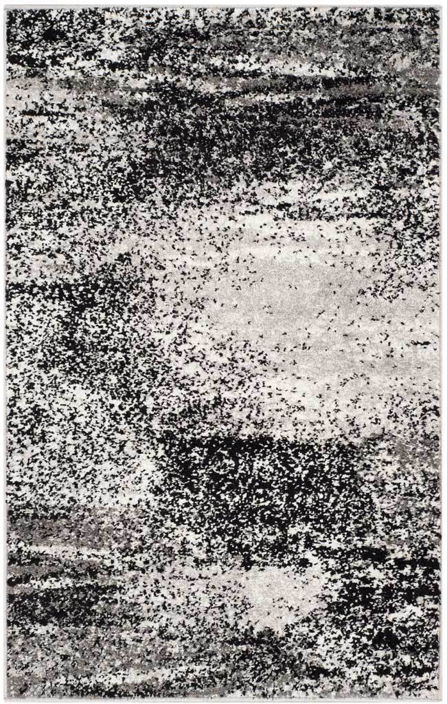 Silver and charcoal area rug blends weathered dark strokes with a soft, pale center || ADR112G-8 || top_studio