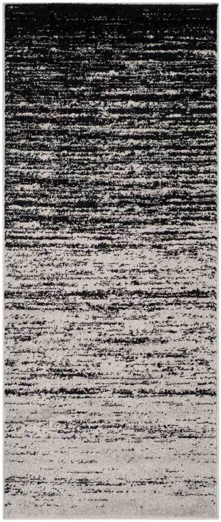 Black tones fade into silver across a slim runner rug with broken horizontal streaks || ADR113A-26 || top_studio