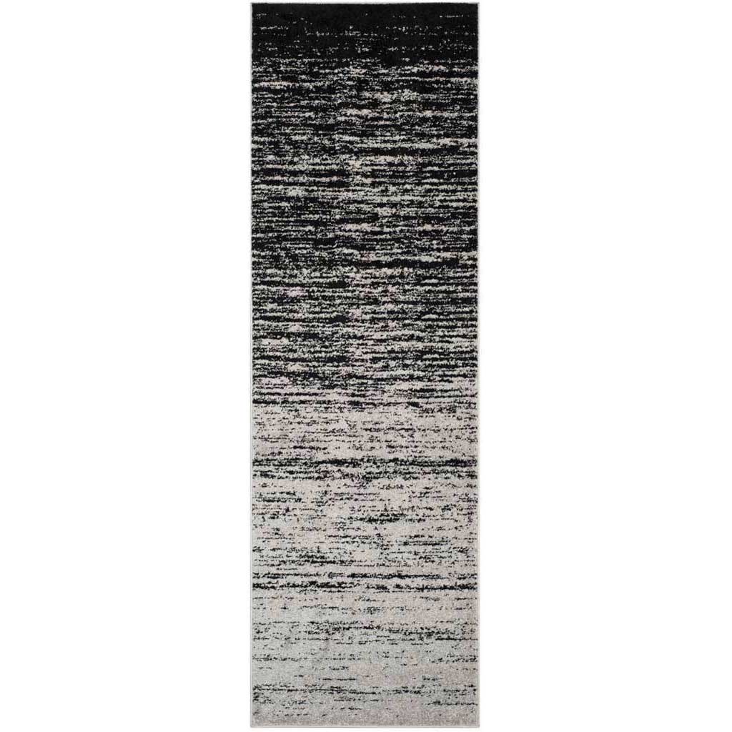 Silver and black runner rug with striking dark-to-light shading and distressed linear texture || ADR113A-28 || top_studio