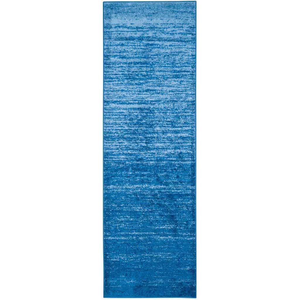 Vibrant blue runner rug with layered light and dark shades in a weathered linear design || ADR113F-28 || top_studio