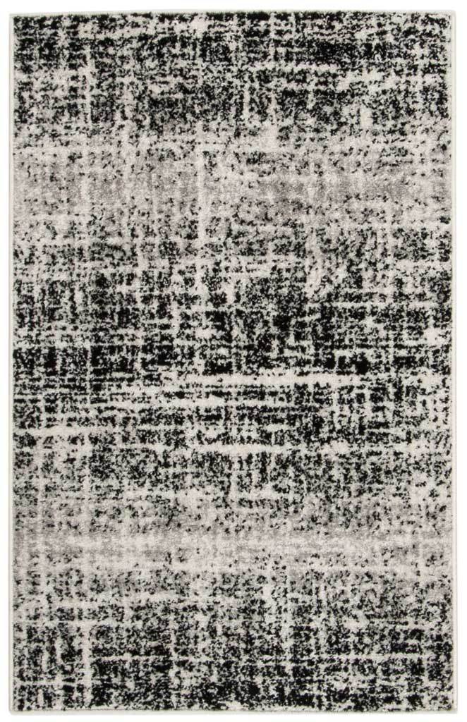 Ivory and black area rug with broad faded bands and a bold, distressed crosshatch pattern || ADR116B-8 || top_studio
