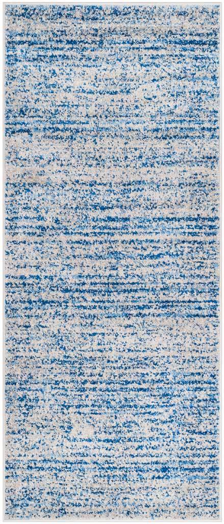 Blue and silver abstract rug with dense streaks across its shorter runner shape || ADR117D-26 || top_studio