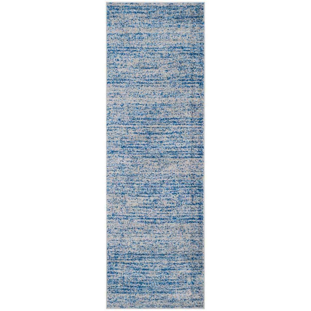 Blue and silver runner rug with weathered horizontal streaks || ADR117D-28 || top_studio