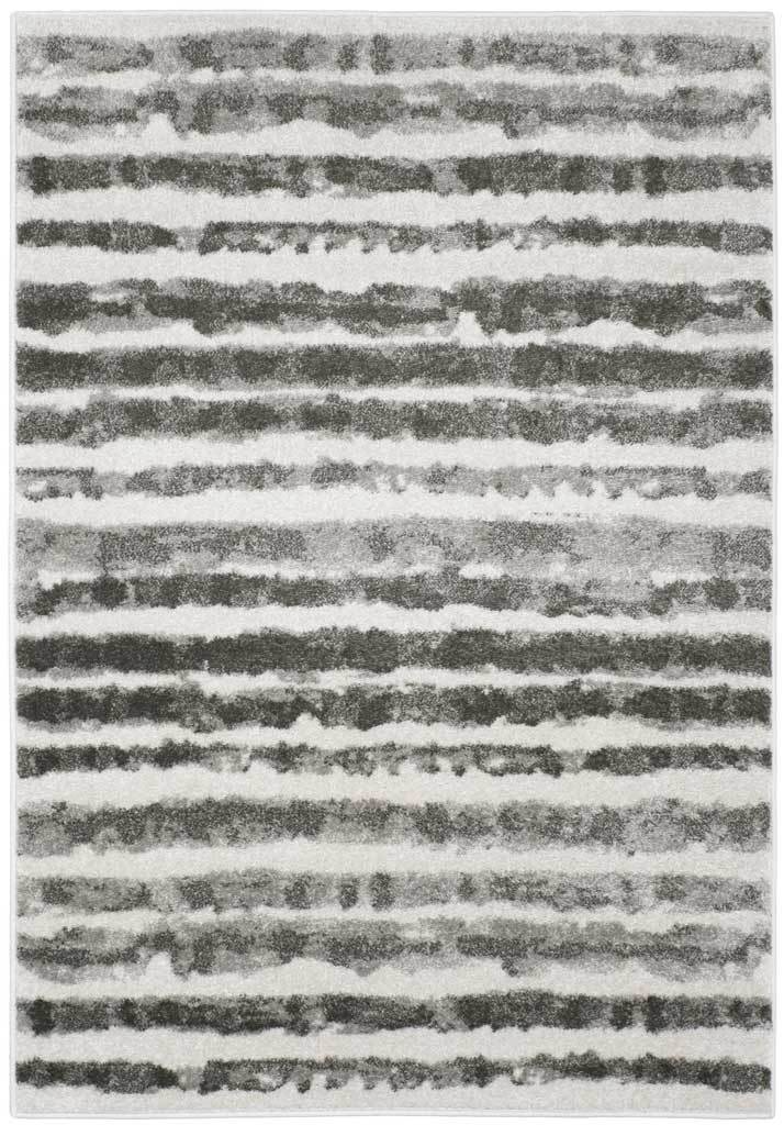 Staggered charcoal stripes add graphic contrast to this ivory rectangular rug