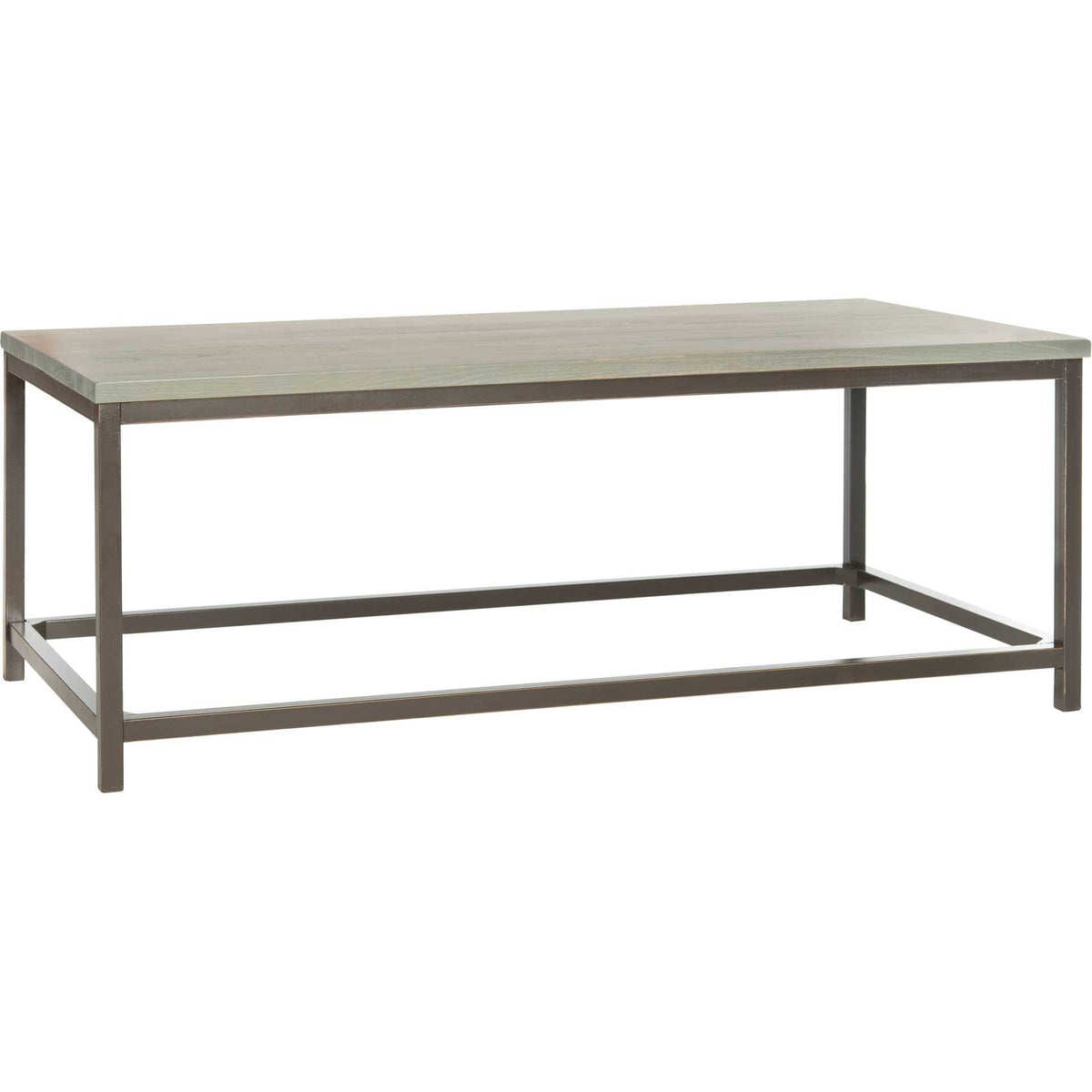 Ash gray wood tabletop gives a soft contrast to the open dark metal frame. || AMH6545D || front_angle_studio