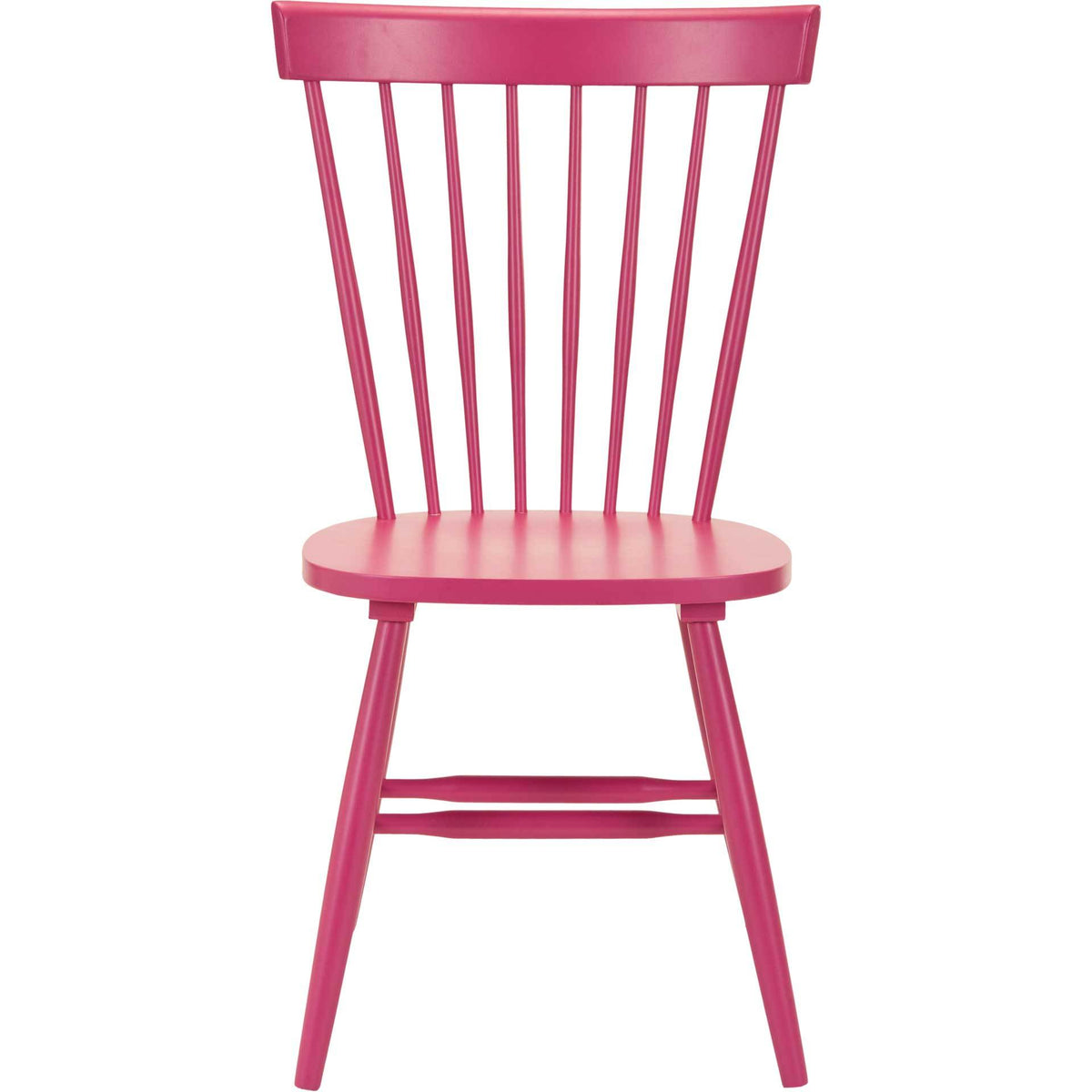 A pink wood dining chair features a curved top rail, airy spindles, and sturdy stretchers. || AMH8500D-SET2 || front_studio
