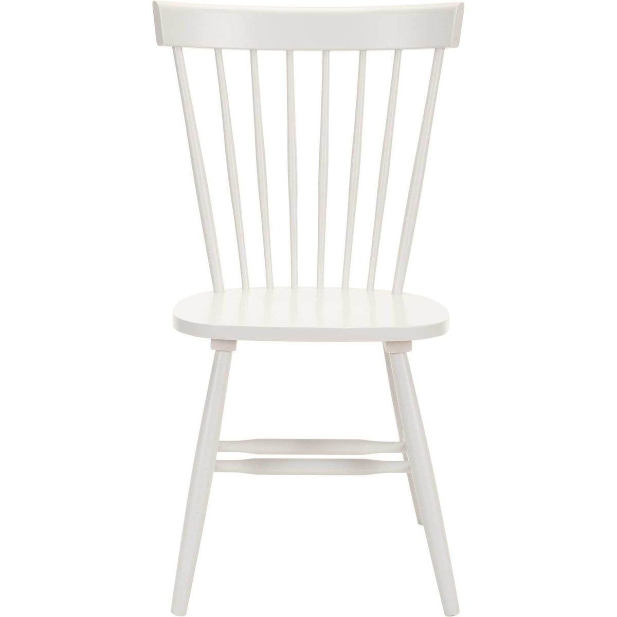 An off-white chair pairs a wide curved top rail with slim spindles and a braced base. || AMH8500E-SET2 || front_studio