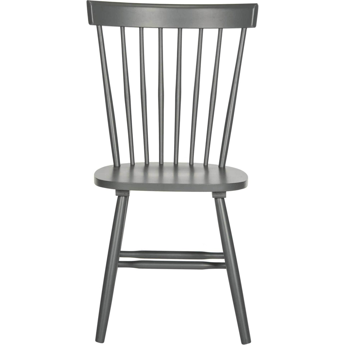 A charcoal gray spindle-back chair pairs a gently curved top rail with sturdy leg stretchers. || AMH8500G-SET2 || front_studio