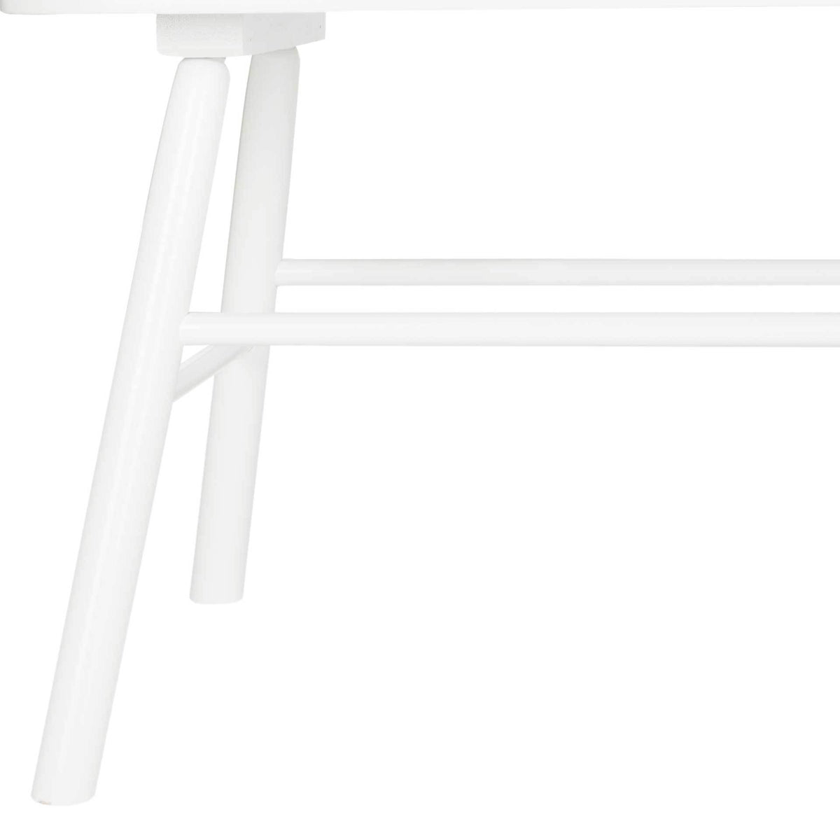 Angled white legs and low crossbars lend structure to the settee's open base.