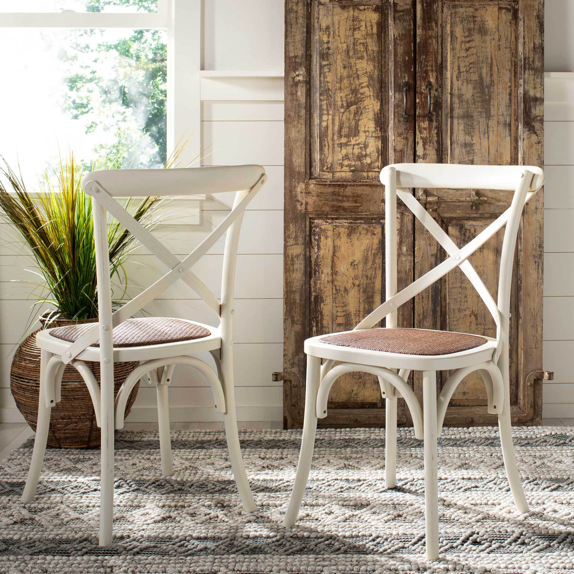 Frederick X Back Farmhouse Chair Distressed Ivory (Set of 2)