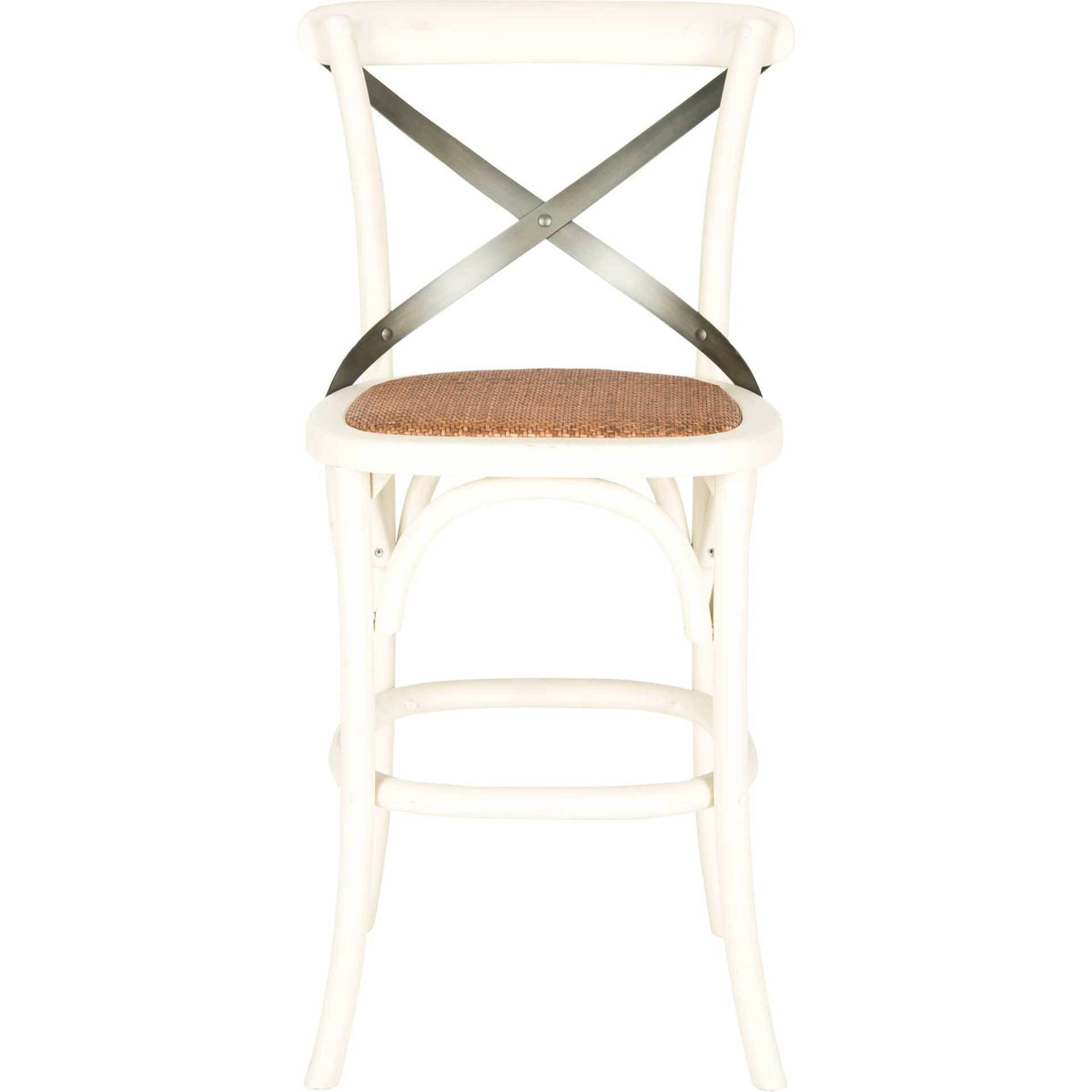 Ivory counter stool combines a rattan seat, X-back and rounded wood footrest || AMH9505A || front_studio