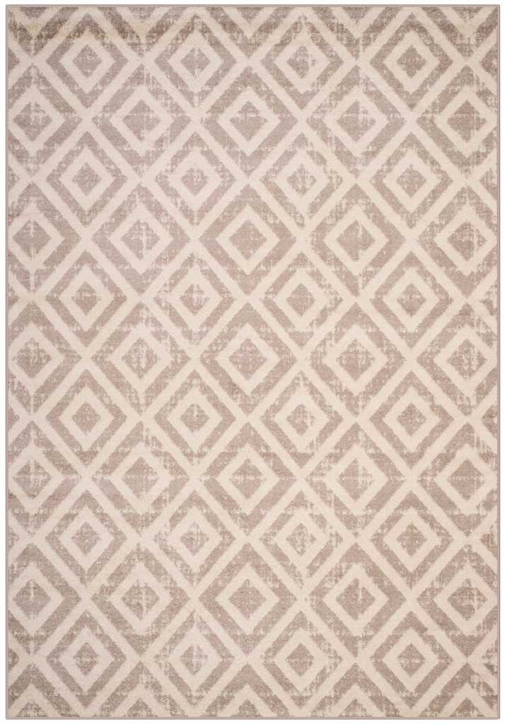 An ivory ground and mauve diamond lattice bring modern charm to this spacious area rug || AMS105A-7 || top_studio