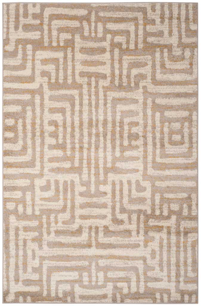 An ivory ground and muted mauve angular lines offer a serene take on geometric style.