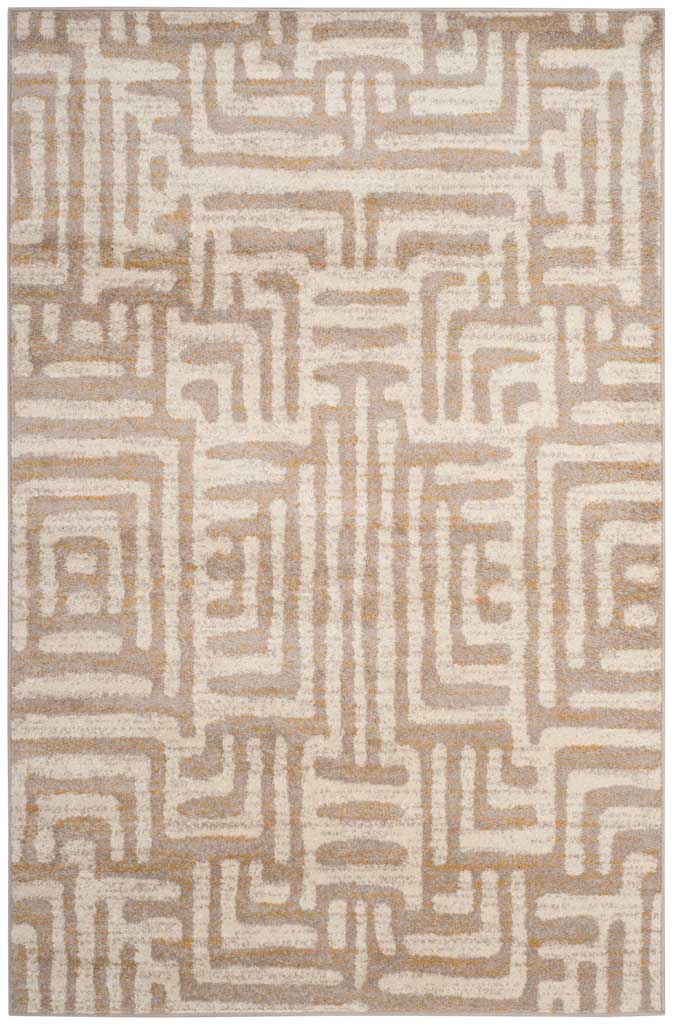 An intricate maze of muted mauve lines brings subtle depth to this ivory rug.