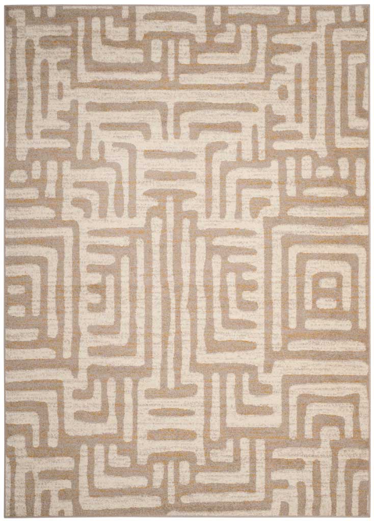 Understated mauve lines trace a geometric maze across an ivory rug.