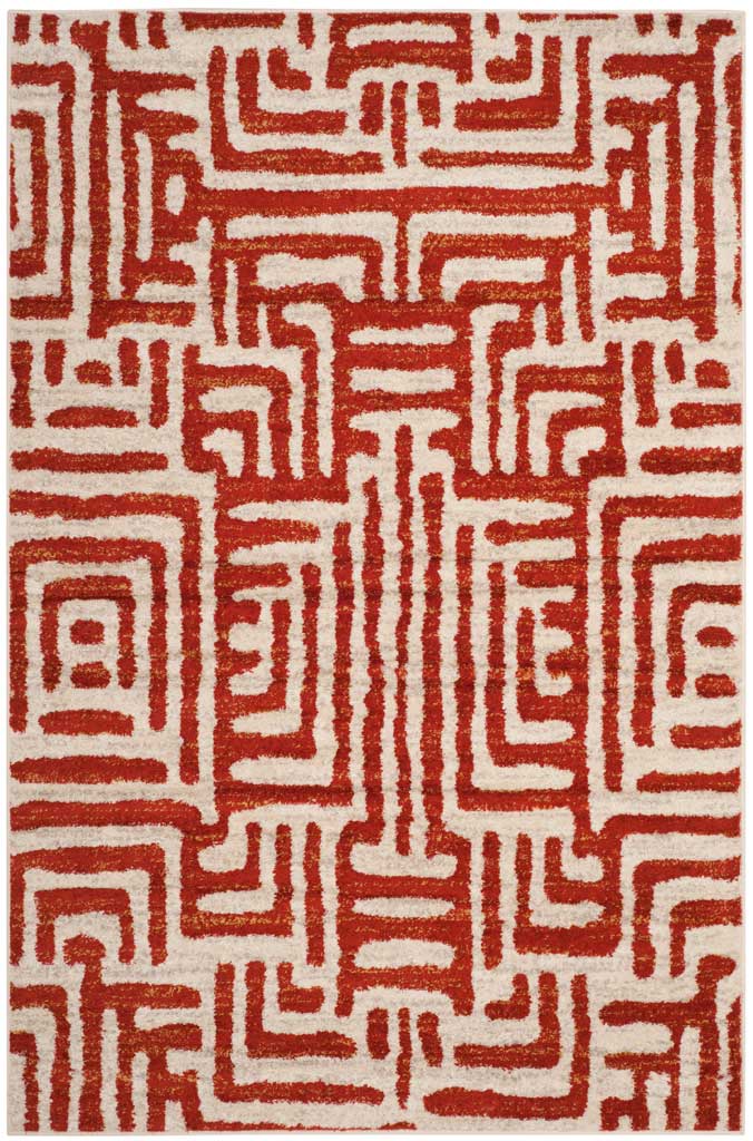 Ivory and deep terracotta form a vibrant, angular pattern with a modern feel.