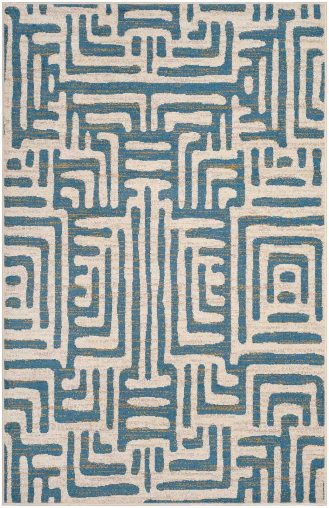Interlocking light blue lines bring a graphic, modern look to this ivory rug.