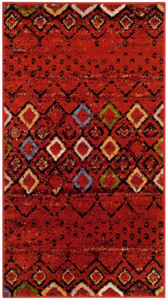 Terracotta 2 ft 3 in x 4 ft accent rug with crisp diamonds in blue, green and cream