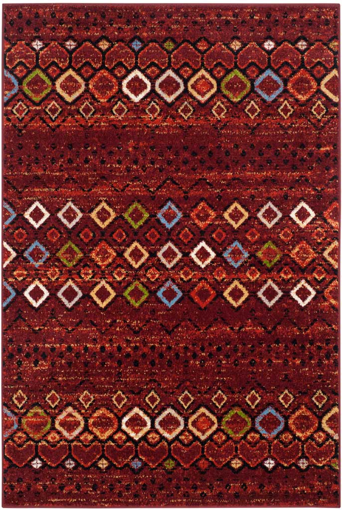 Terracotta 5 ft 1 in x 7 ft 6 in rug with bold diamond rows and lively jewel-tone accents