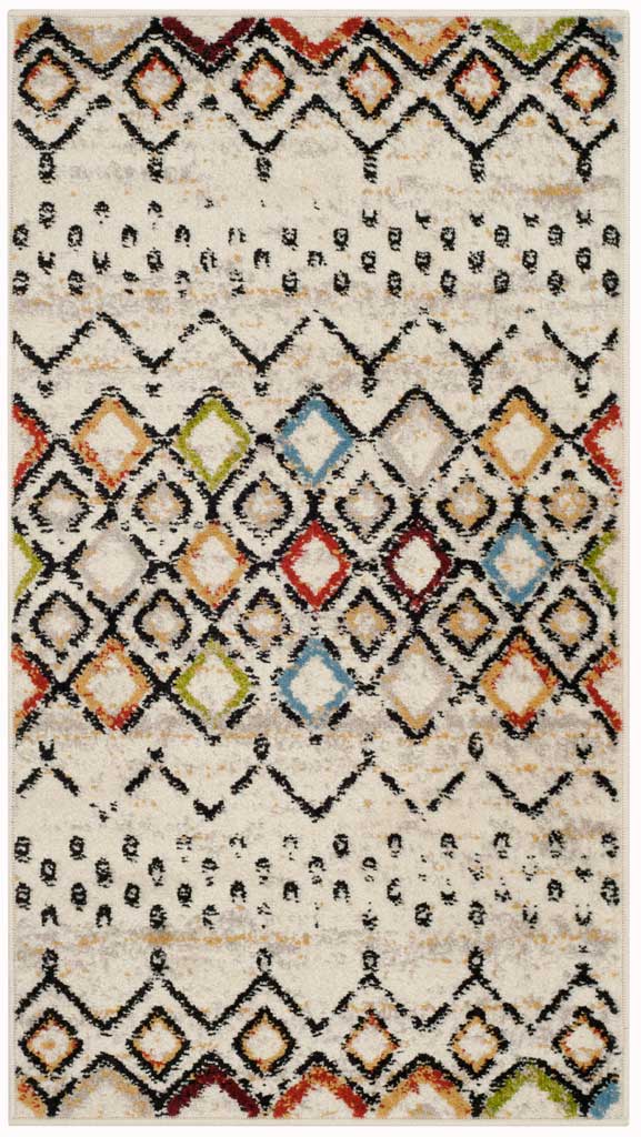 Ivory 2 ft 3 in x 4 ft accent rug with vibrant diamond motifs and a soft, light ground