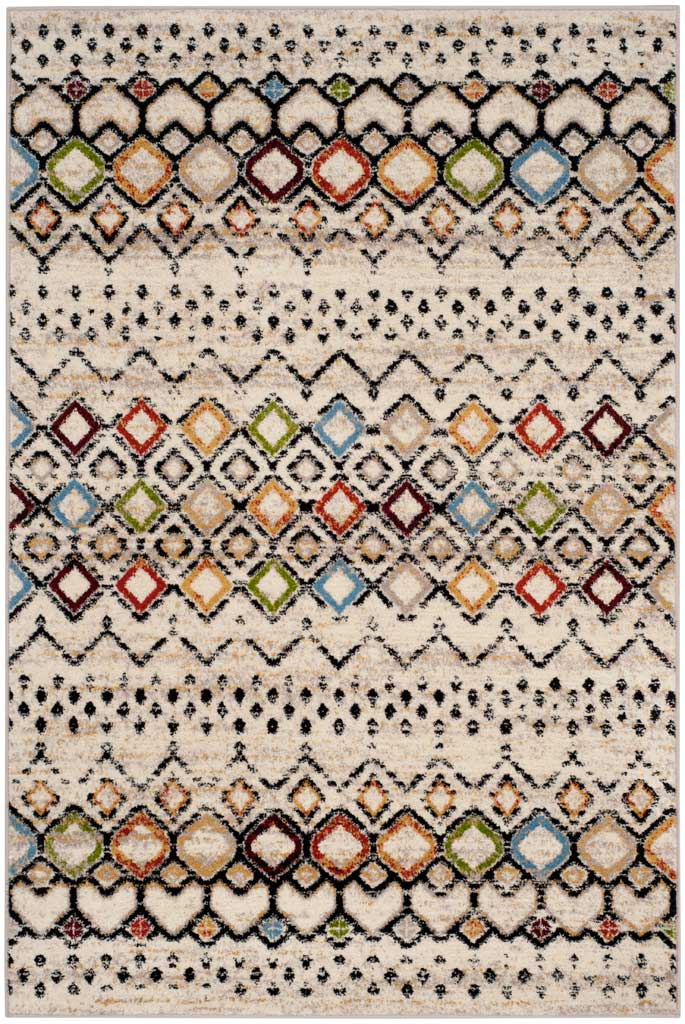Ivory 5 ft 1 in x 7 ft 6 in rug with bright diamond rows and fine dotted accents