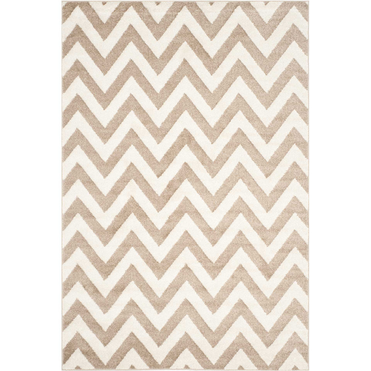Warm wheat-toned zigzags run across a beige rectangular rug for easygoing geometric style.