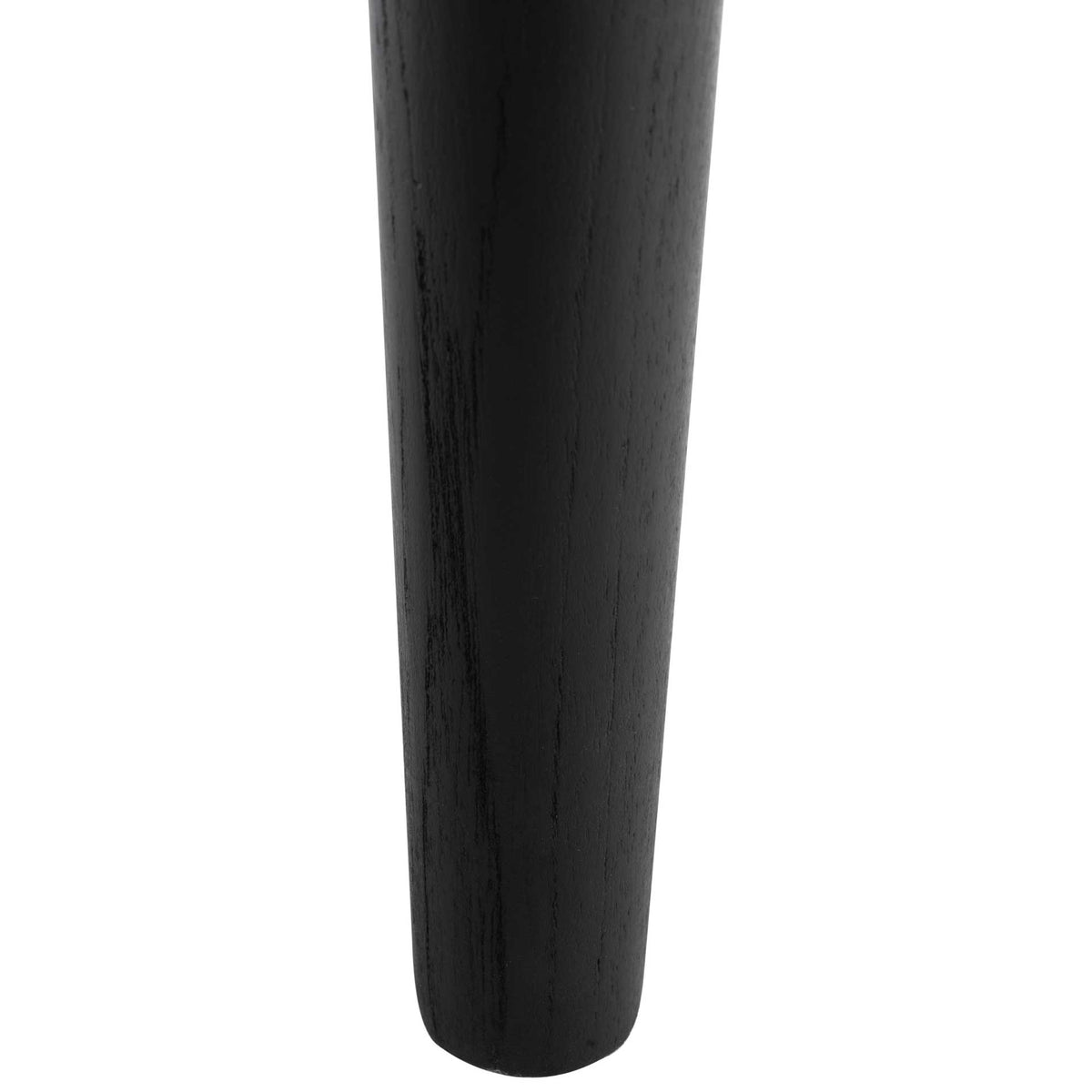 A black wood bench leg tapers gently to a smooth, rounded foot.