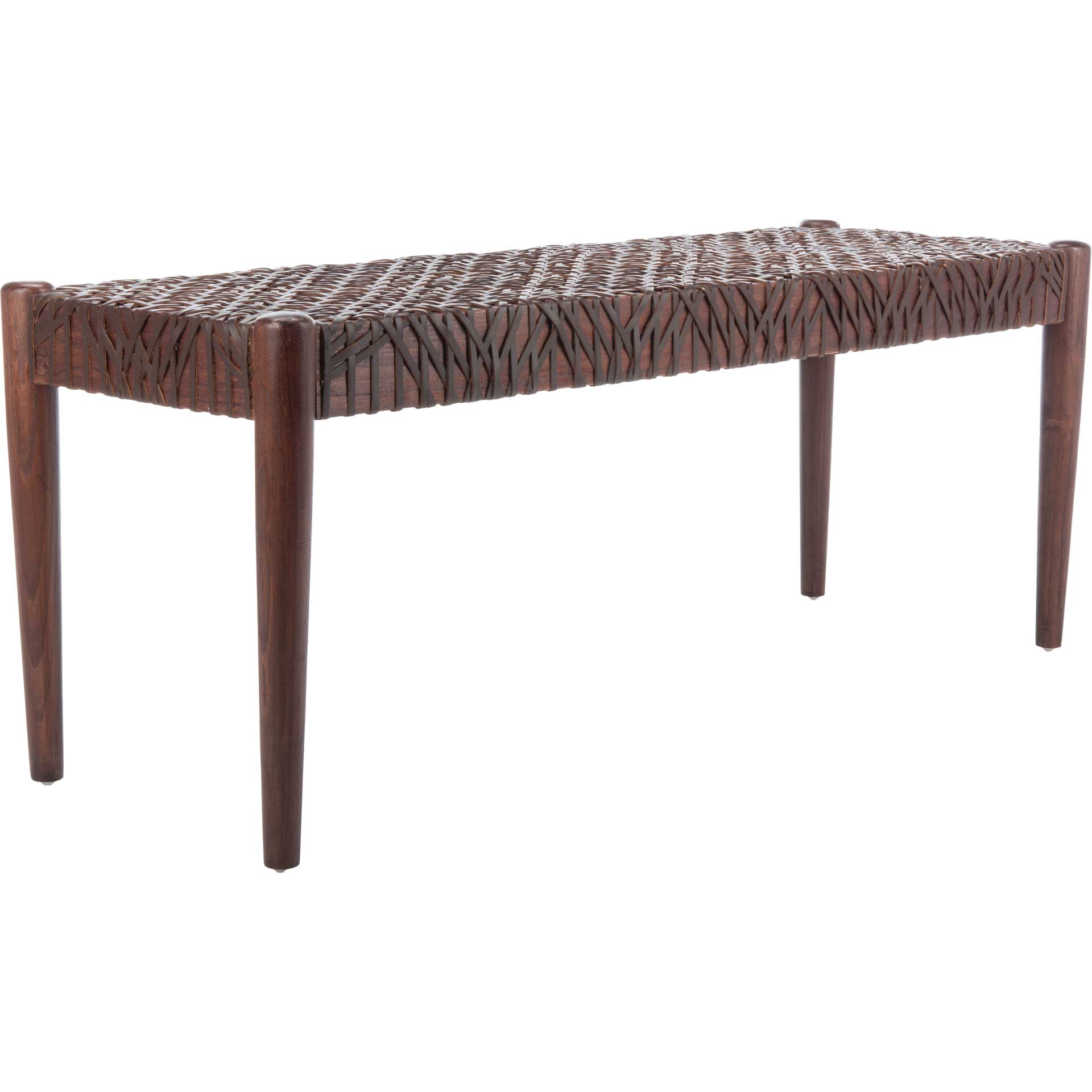 Baize Leather Weave Bench Brown/Brown