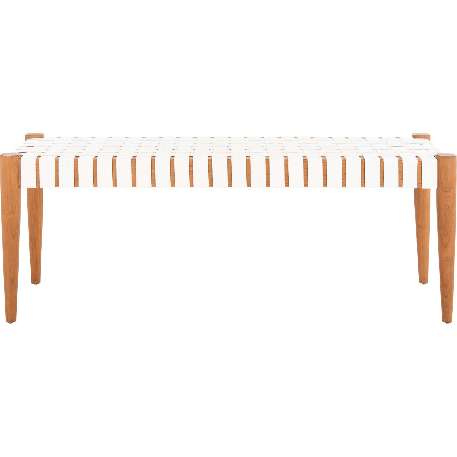 Amos Leather Weave Bench White/Oak