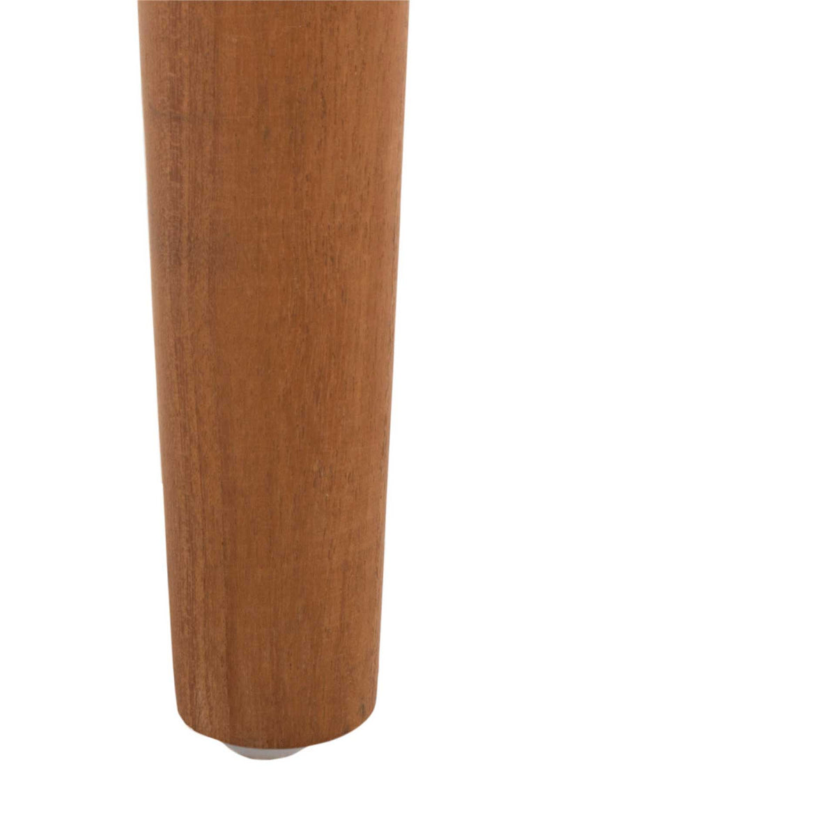 A smooth wooden leg features a warm oak finish and softly tapered shape.