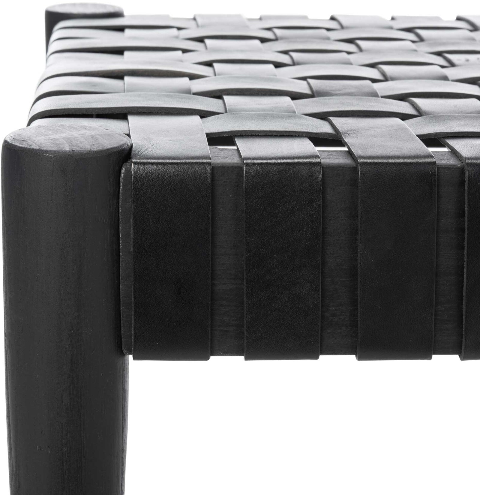 Amos Leather Weave Bench Black
