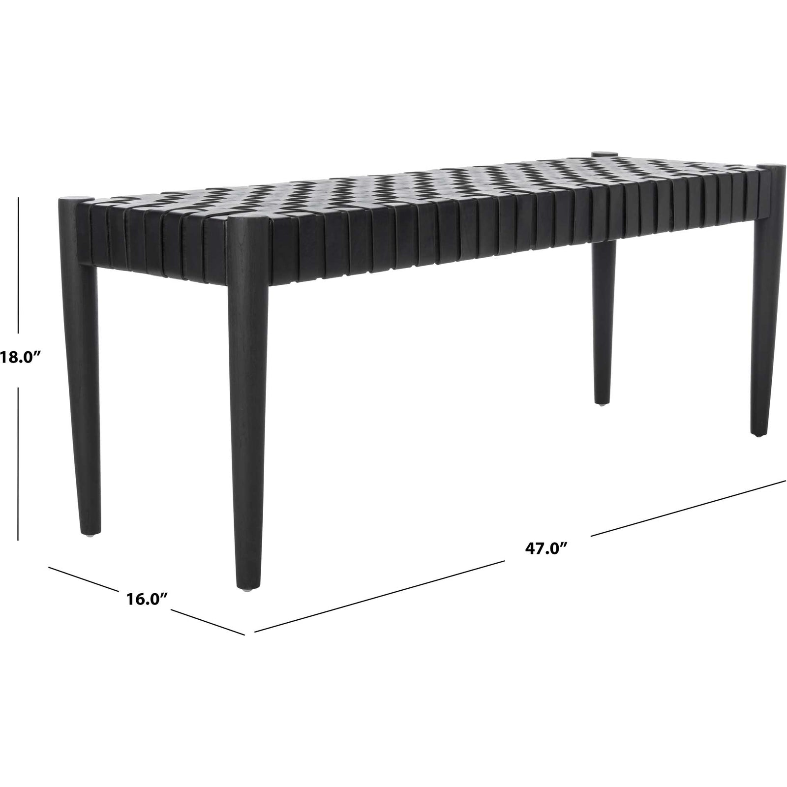 Amos Leather Weave Bench Black