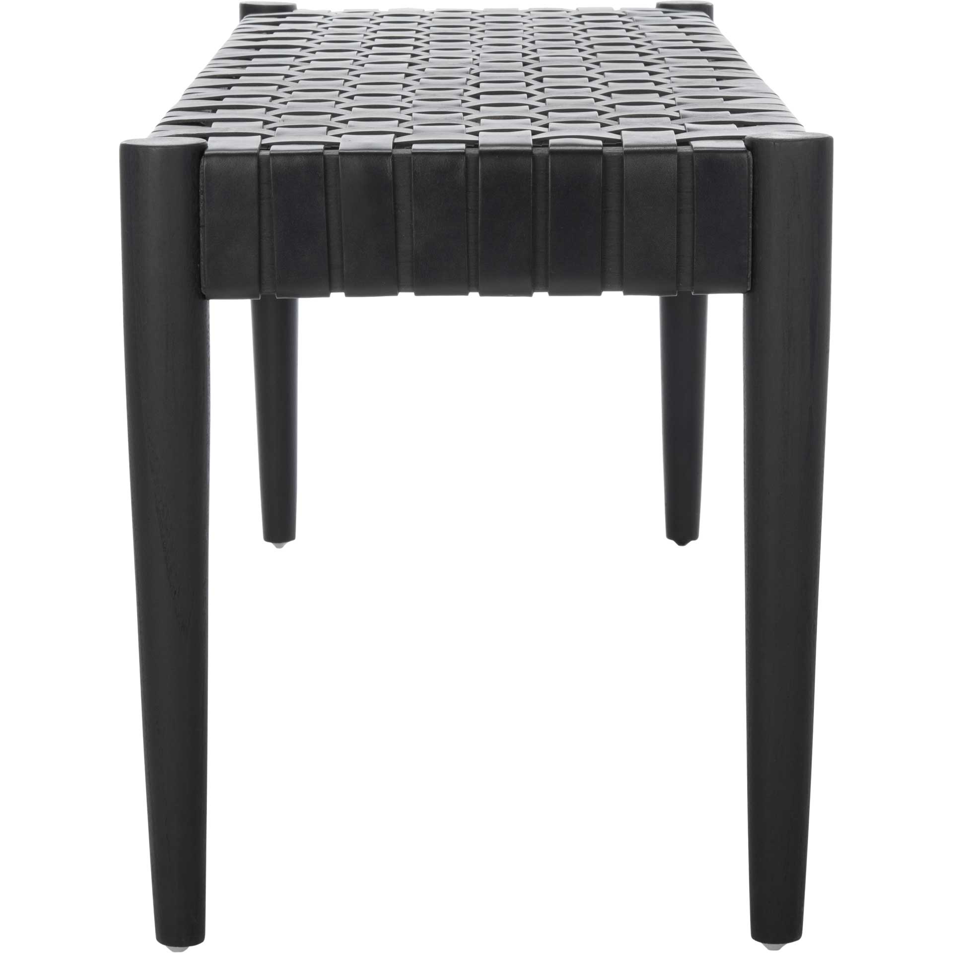 Amos Leather Weave Bench Black