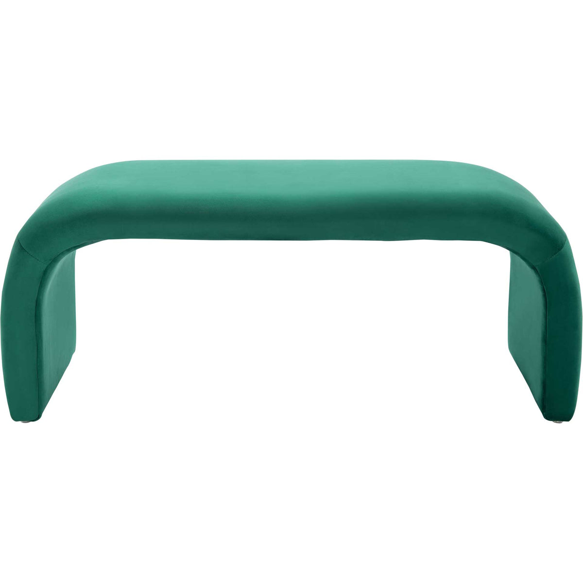 An emerald velvet bench pairs a plush seat with wide, gracefully curved ends. || BCH1300D || front_studio