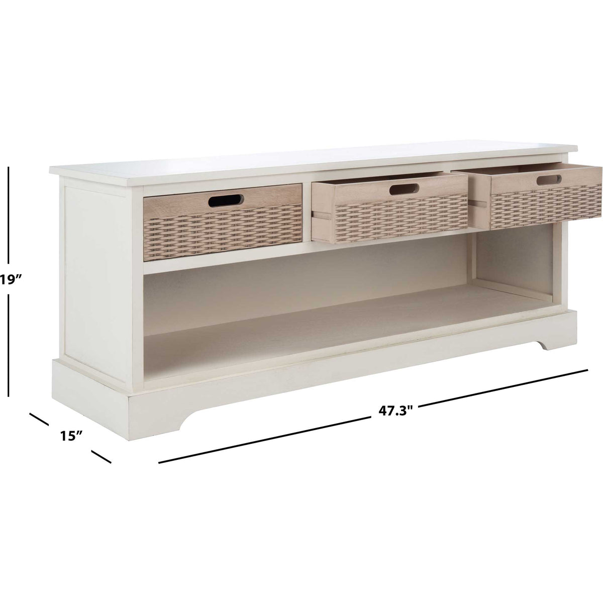 Lali 3 Drawer Storage Bench Distressed White