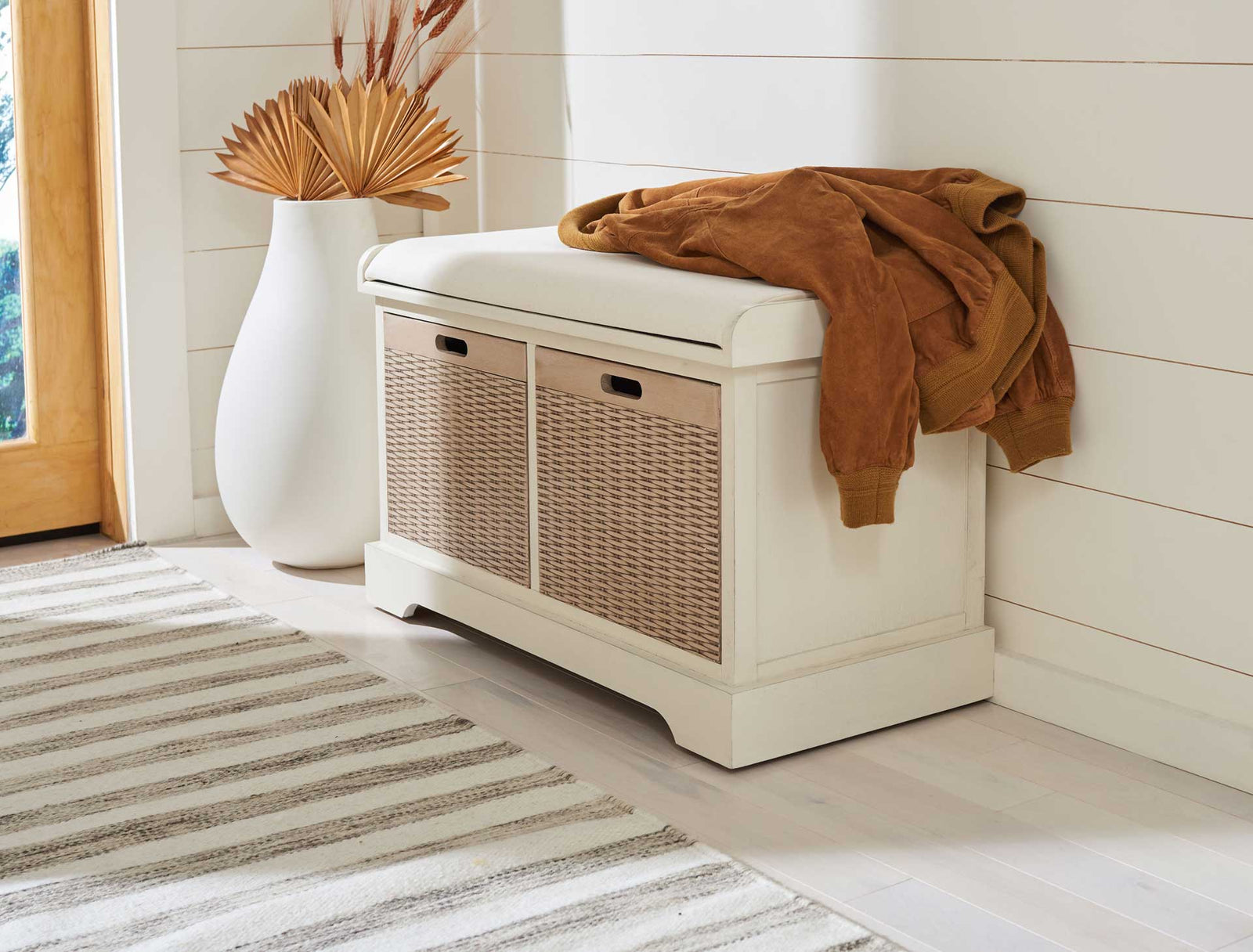 Lali 2 Drawer/Cushion Storage Bench Distressed White