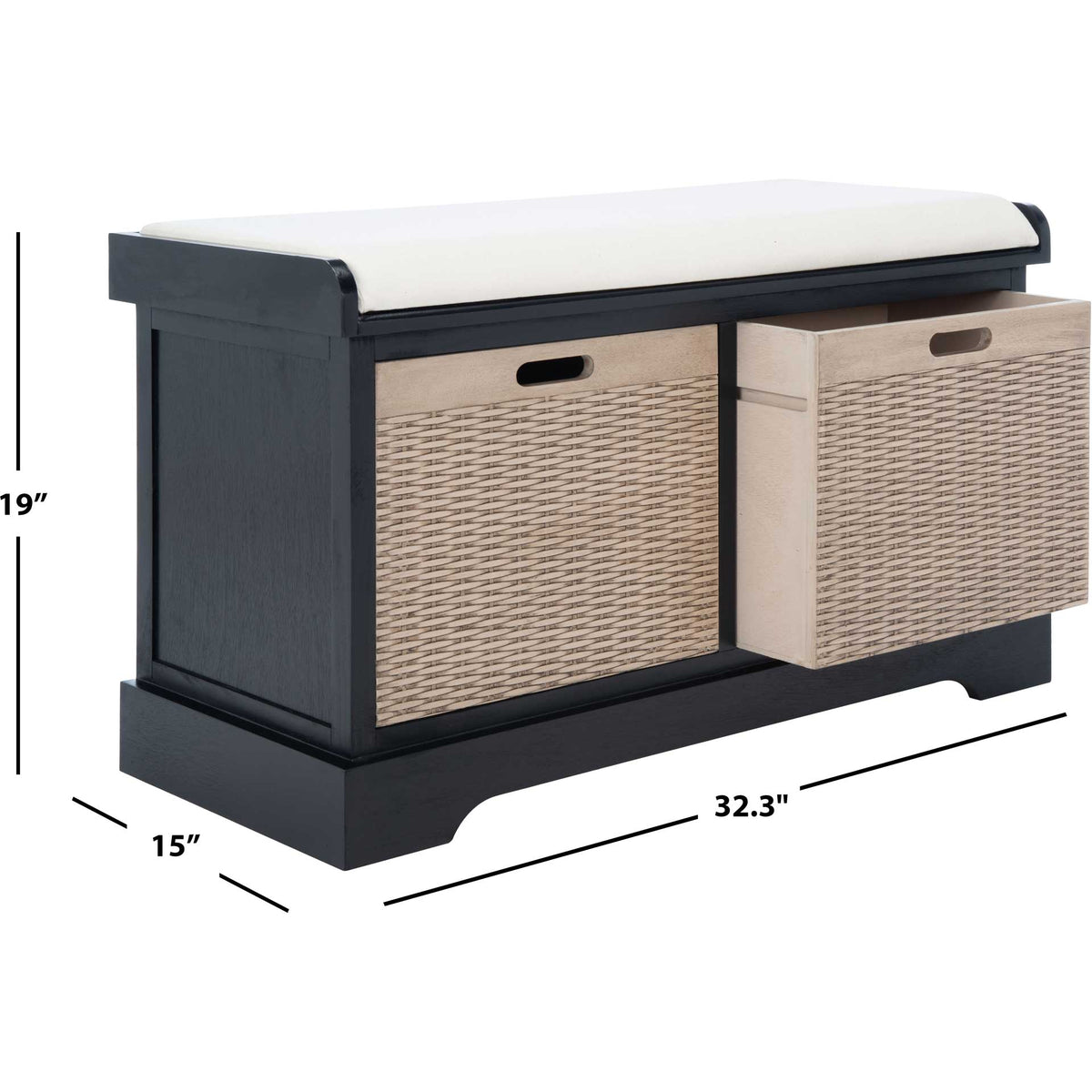 Lali 2 Drawer/Cushion Storage Bench Black