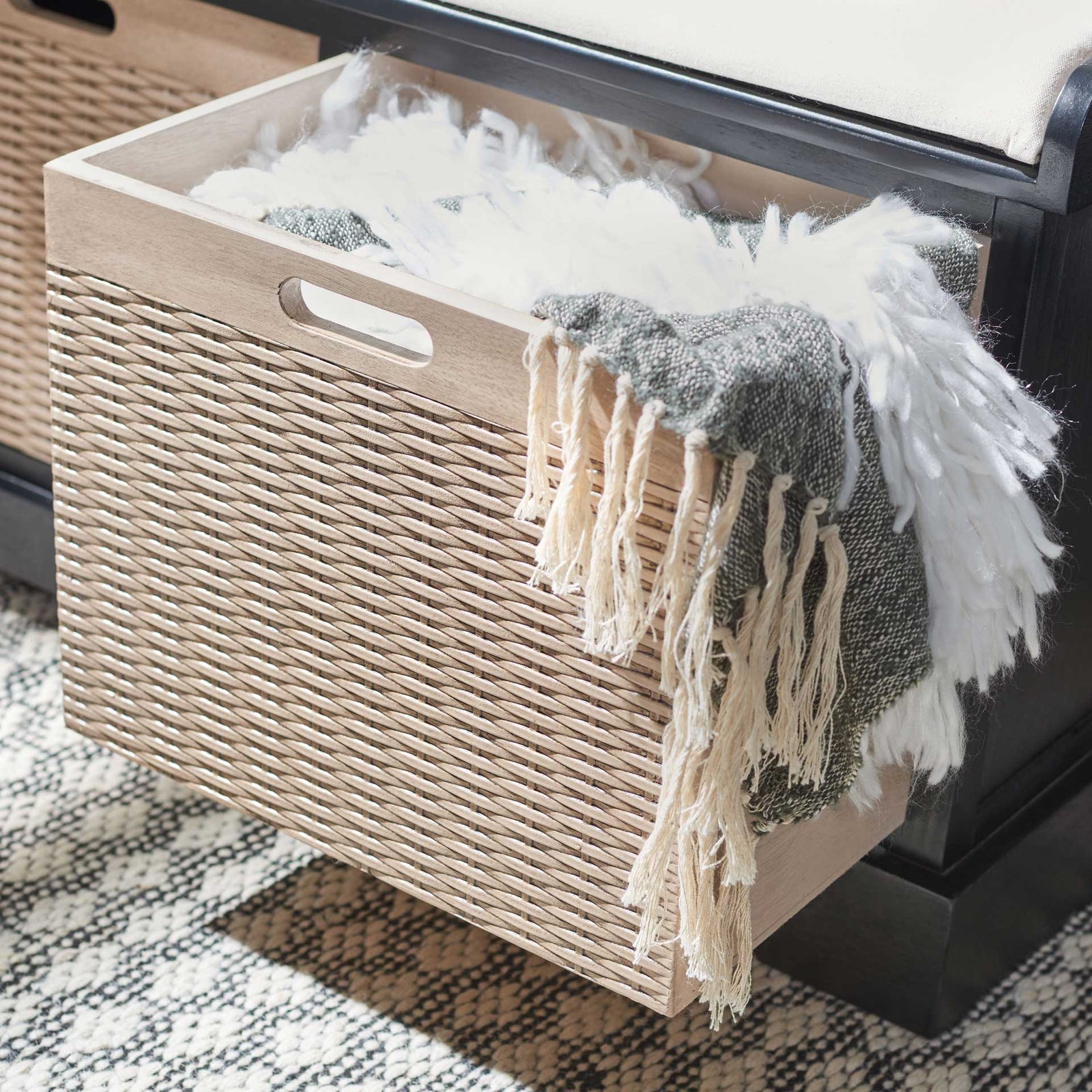 Lali 2 Drawer/Cushion Storage Bench Black