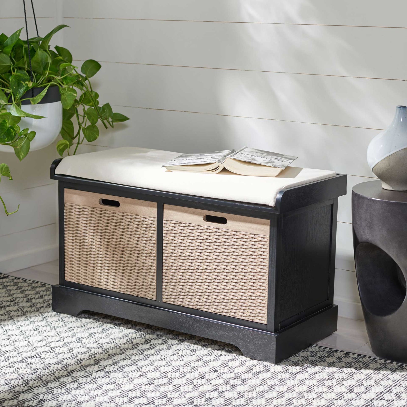 Lali 2 Drawer/Cushion Storage Bench Black