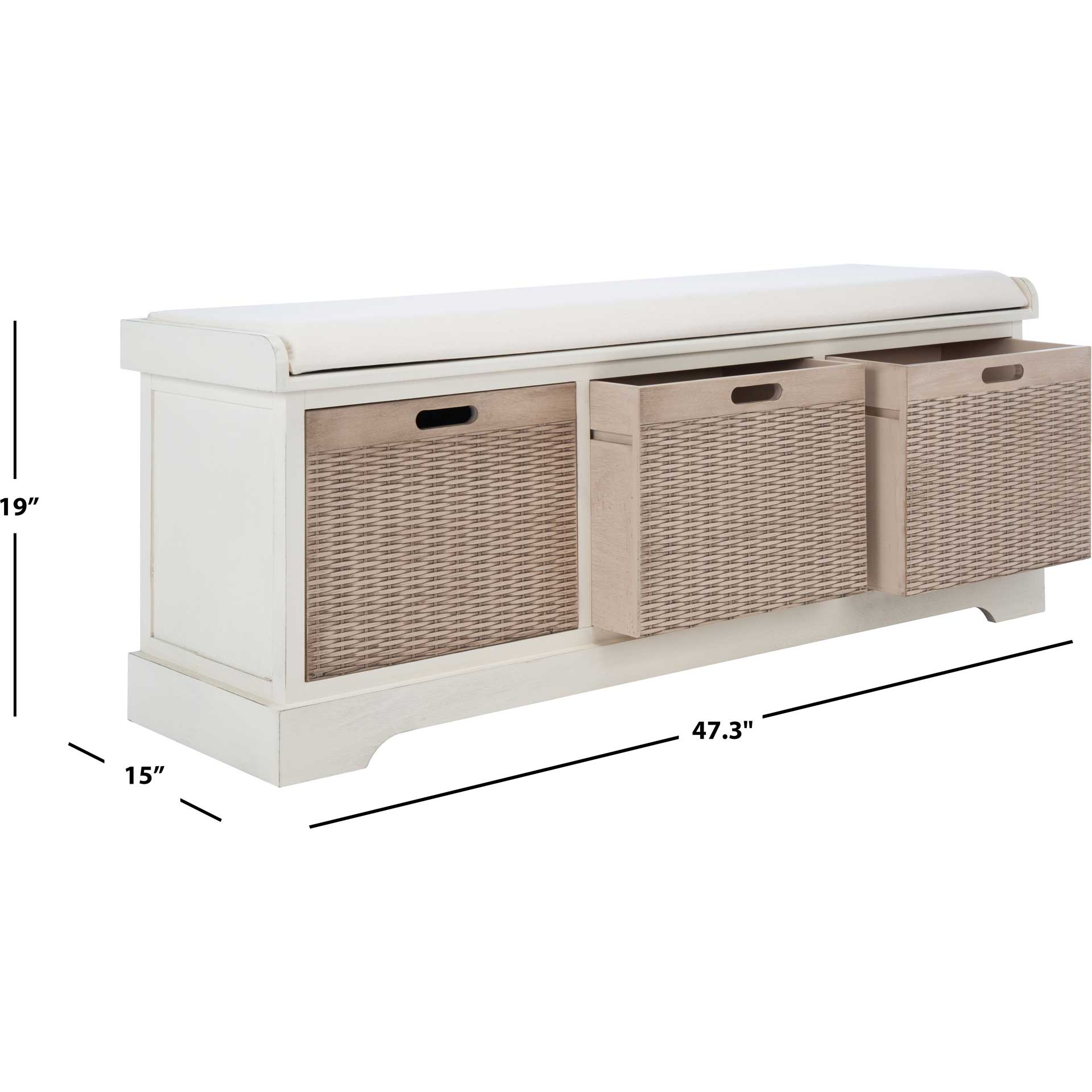 Lali 3 Drawer/Cushion Storage Bench Distressed White